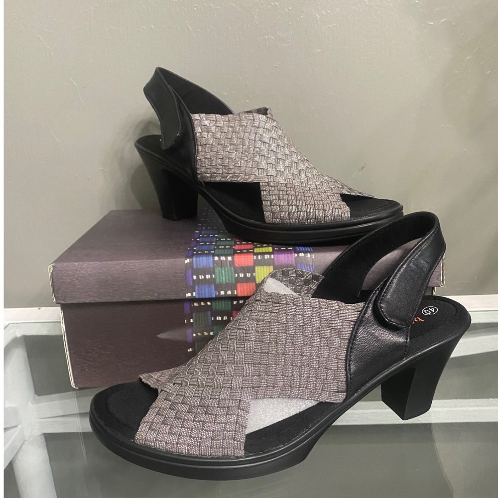 Bernie Mev Beatrice New Smoke Shimmer Woven Elastic Slingback Heel Sandals 10